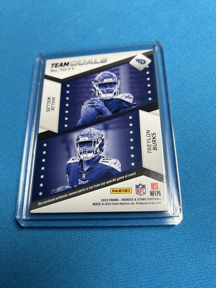 2022 Rookies & Stars Malik Willis Treylon Burks Team Duals 3 Color Patch 21/49 - Image 2 of 2