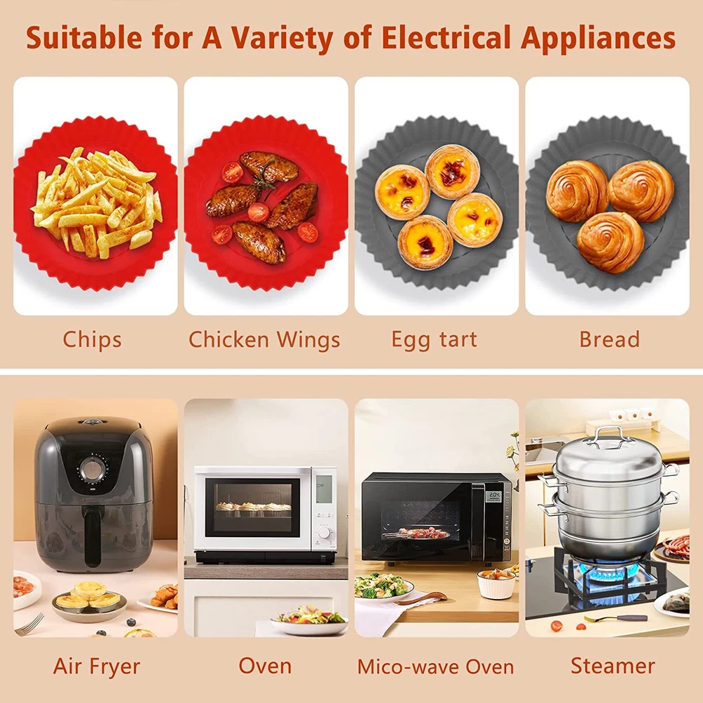 Air Fryer Silicone Pot Basket Liners Non-Stick Safe Oven Baking Tray Accessories Air Fryer Silicone Pot Basket Liners Non-Stick Safe Oven Baking Tray Accessories