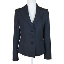 Stile Benetton Women's 3-Button Structured Blazer IT 42 US 6 Navy Blue Pockets