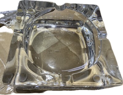 VTG Marlboro HEAVY Clear Etched Glass 6x6 Ashtray A Few Small Chips See Pics EUC