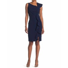 Sale! Marina Navy Blue Asymmetrical Sheath Ruffle Dress