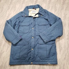 Vintage Woolrich Cost Jacket Mens Medium Blue Zip Up Barn Chore