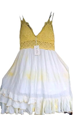 Womens L Babydoll Crochet Dress Yellow Ruffle Country Beach Coastal Gauze Boho | eBay Womens L Babydoll Crochet Dress Yellow Ruffle Country Beach Coastal Gauze Boho | eBay