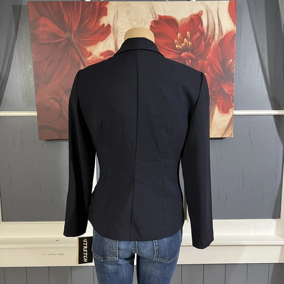 Blazer para mujer Lois Snyder Dani Max talla 8 pequeño poliéster elástico azul marino oscuro Foto 3 de 4