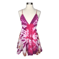 RAGA x Anthropologie Pink Tie Dye V-Neck Mini Dress Size Medium Boho Hippie