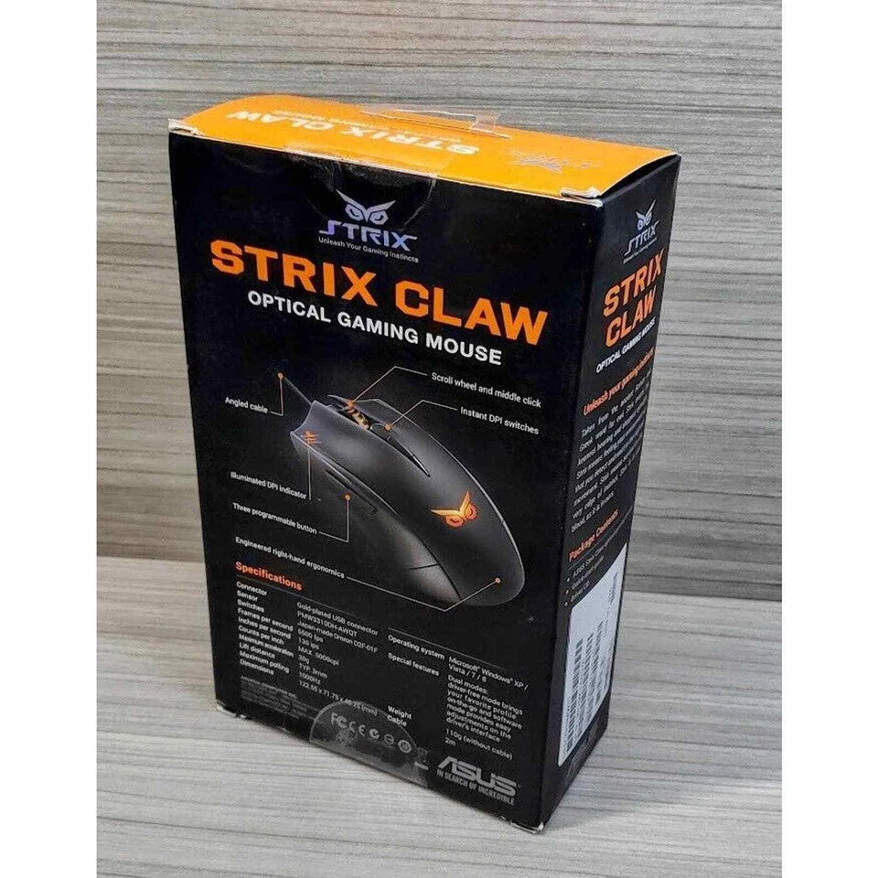 Mouse para jogos ASUS Strix Claw 5000 DPI sensor óptico com fio USB programável - Imagem 2 de 4