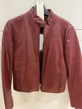 Next | Brand New Real Leather Ladies Biker Jacket Size 10 Dark Red Zip Pockets