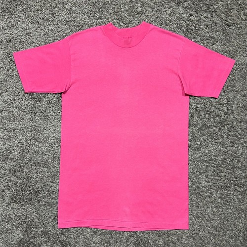 Vtg Hot Pink Blank Shirt 80s Short Sleeve Barbie Minimalist Aesthetic Unisex Fit - Picture 5 of 5