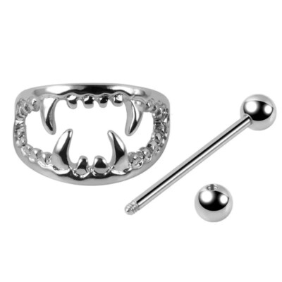 OPAL Vampire Bite Fangs Nipple Shield Ring – 14g 316L Steel – Silver/Gold/Rose/Rainbow/Black