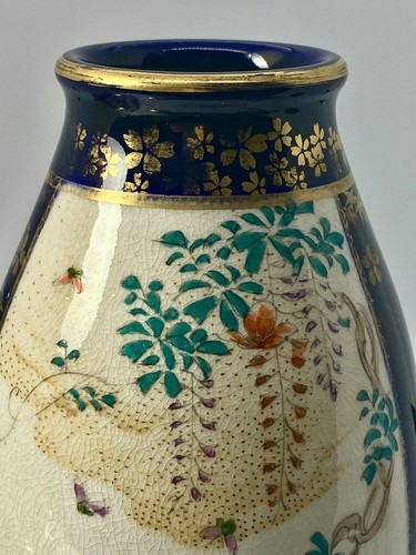 Antique Satsuma Vase Meiji Japan Signed Figures Floral Mt Fugi - Picture 13 of 19