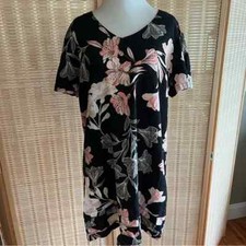 NWT Nicole Miller Women Short Sleeve Linen Blend Dress Black Size XL $50 P145