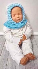 handmade crochet baby hat hood cowl newborn 0-3 months unisex cool blue