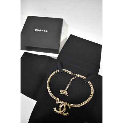 Chanel 22S Gold Metal Black Leather Chain Link CC Logo