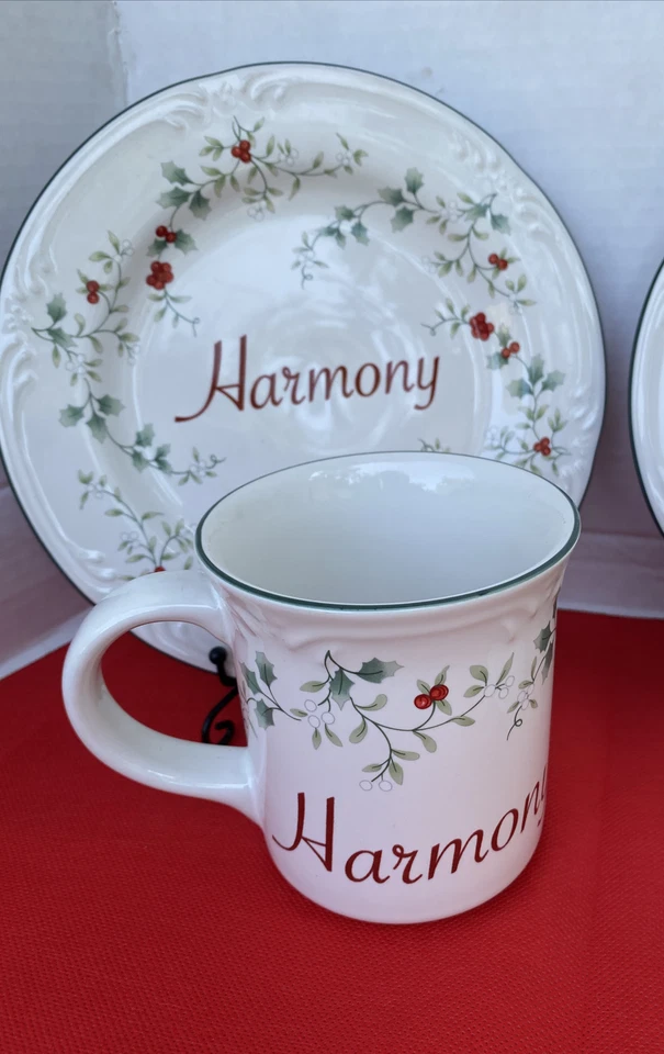 Peace,Harmony, & Cheer Pfaltzgraff Christmas Winterberry Cup & Saucers Set Of 3 - Image 4 of 4