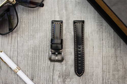 Per Officine Panerai Luminor Marina 24mm Nero Olio Cera Pelle Cinturino  Orologio | eBay