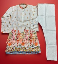 NWT Men's Kurta PAJAMA SET SZ 36 S off white/sequins FLORAL PRINT India-USA sell