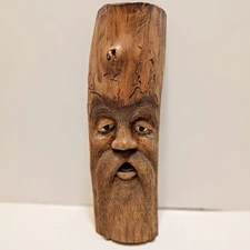 Hand Carved Wood Old Man Face Spirit Tree Sculpture Wall Hanging Folk Art Signed