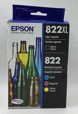 Epson 822XL Black 822 Cyan Magenta Yellow Ink Cartridge T822XL-BCS Exp 08/2026