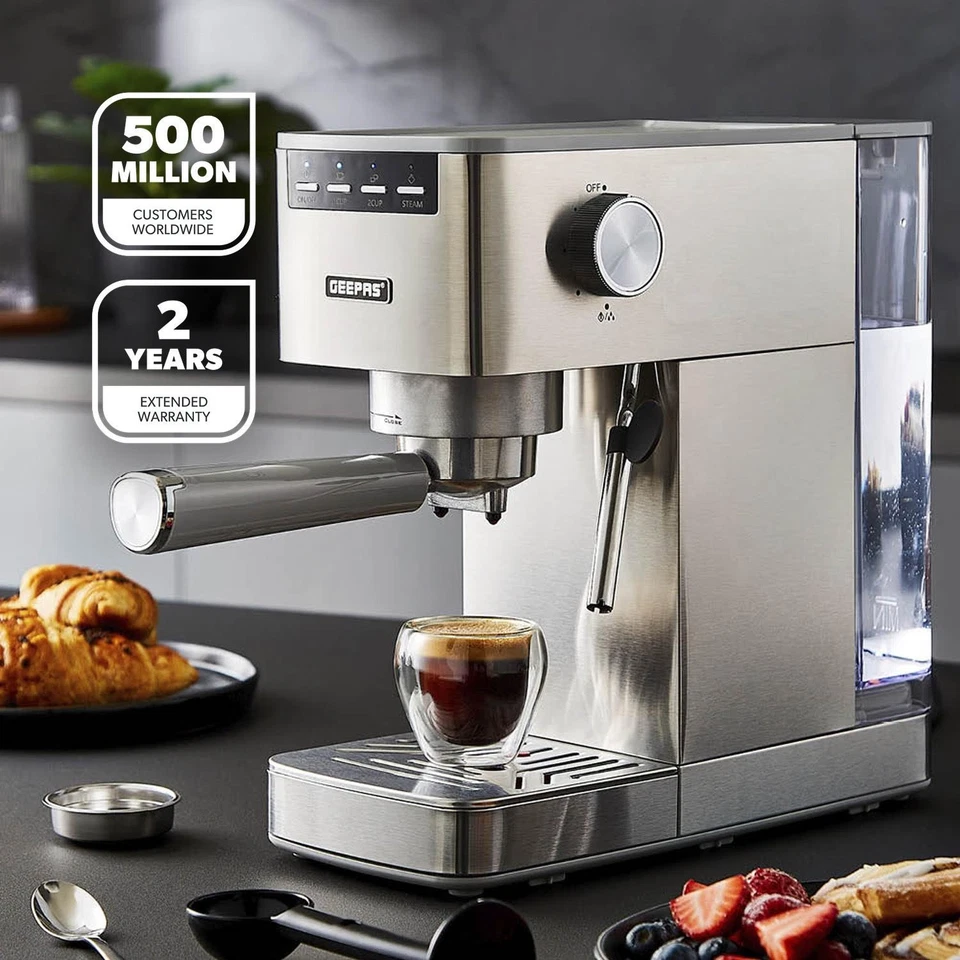 GEEPAS 15 Bar Espresso & Cappuccino Coffee Machine with Milk Frother 1.8L Tank - Image 2 of 4