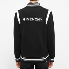 GIVENCHY Wool Knit Varsity Bomber Jacket Black White Sz L 1585