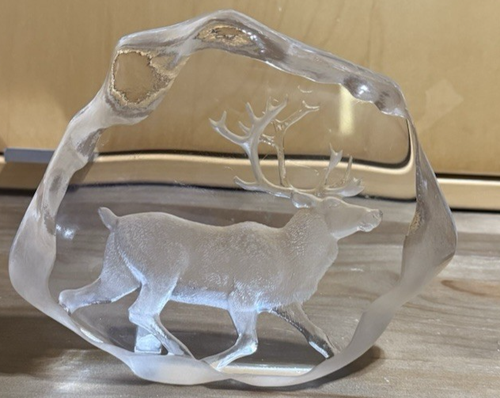 Mats Jonasson Sweden Full Lead Reindeer Art Glass (7"wideX 6" tall) - Picture 2 of 8