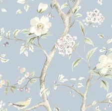 L.A.Southport Floral Trail Sky Blue Arrowroot Wallquest Wallpaper Single 1 Roll