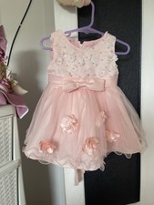 Pretty baby Girls Pink Tulle Fit & Flare Dress Bow Pearl Floral 12 Months