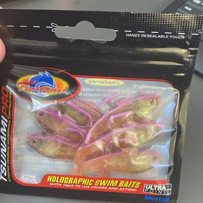 Tsunami Pro 2  Swim Shad Holographic Swimbait Hot Pink/ Gold 6 count pack