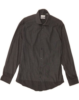 Calvin Klein Herren Extra Slim Fit Hemd Größe 15 1/2 Mittelgrau Kariert DK03