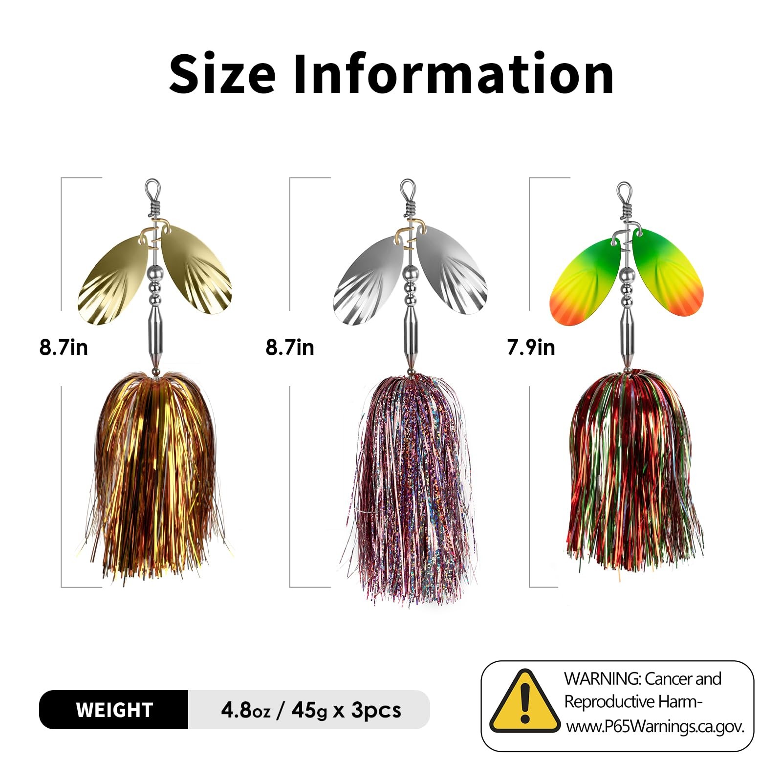 Fishing Spinner Bait 3pcs, Musky Bucktail Spinnerbait with Double Blades for ... - Image 6