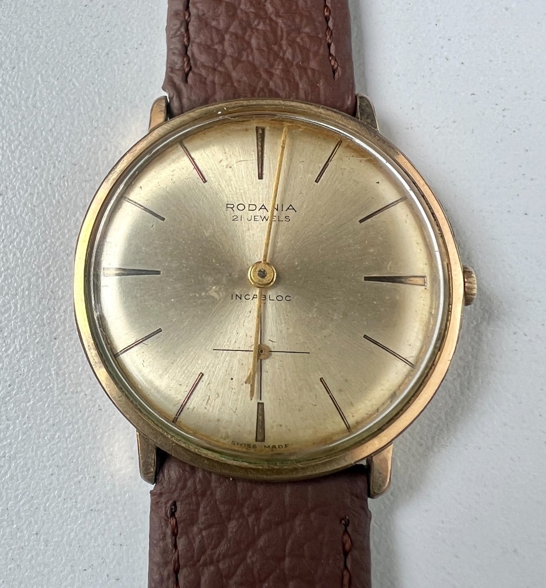 Rodania Incabloc Manual Watch Vintage Mens Beige Dial 17 Jewels To