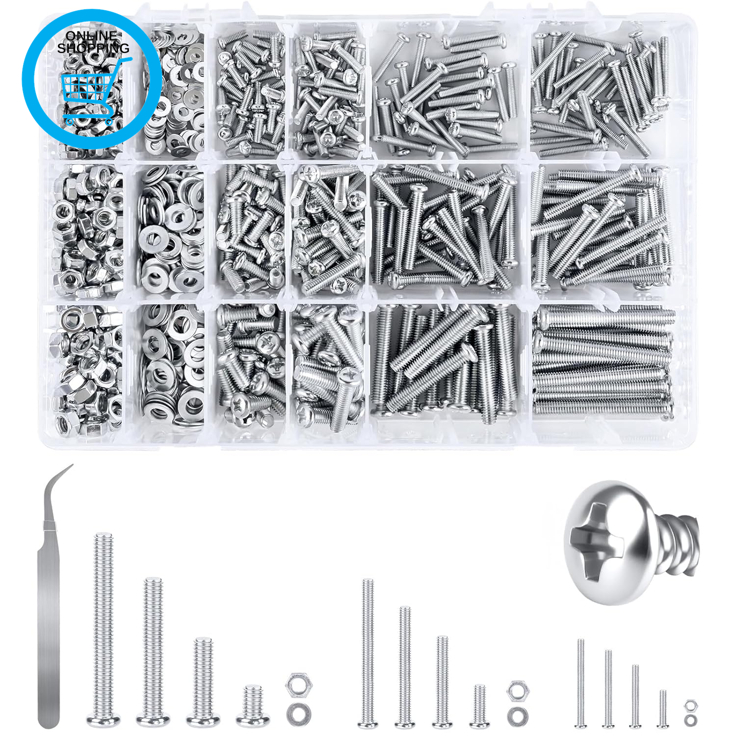 Round Head Screw and Flat Washer Nut Kit 930 PCS, M3 M4 M5 Nuts and Bolts Assort