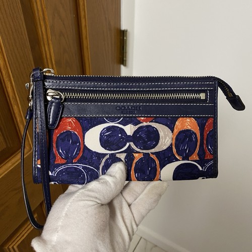 Coach Signature Blue Colorful Zippy Pocketbook Wristlet Graffiti Artsy Navy - Picture 2 of 11
