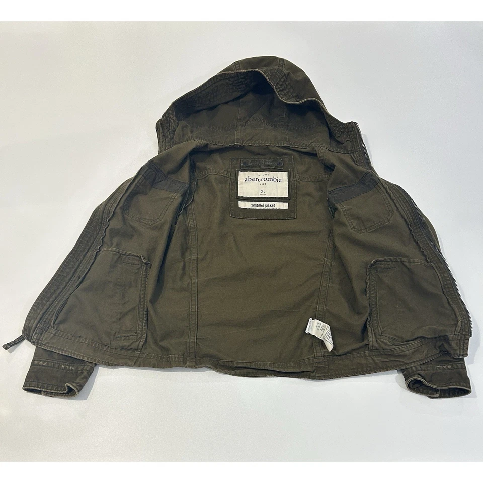 Abercrombie & Fitch Sentinel Jacket Army Green Kids XL Utility Coat Hooded - Image 4 of 4