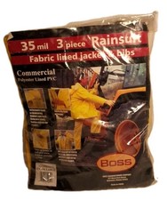 Boss 3 piece Rainsuit Lined jacket  Bibs XL Yellow Commercial PVC
