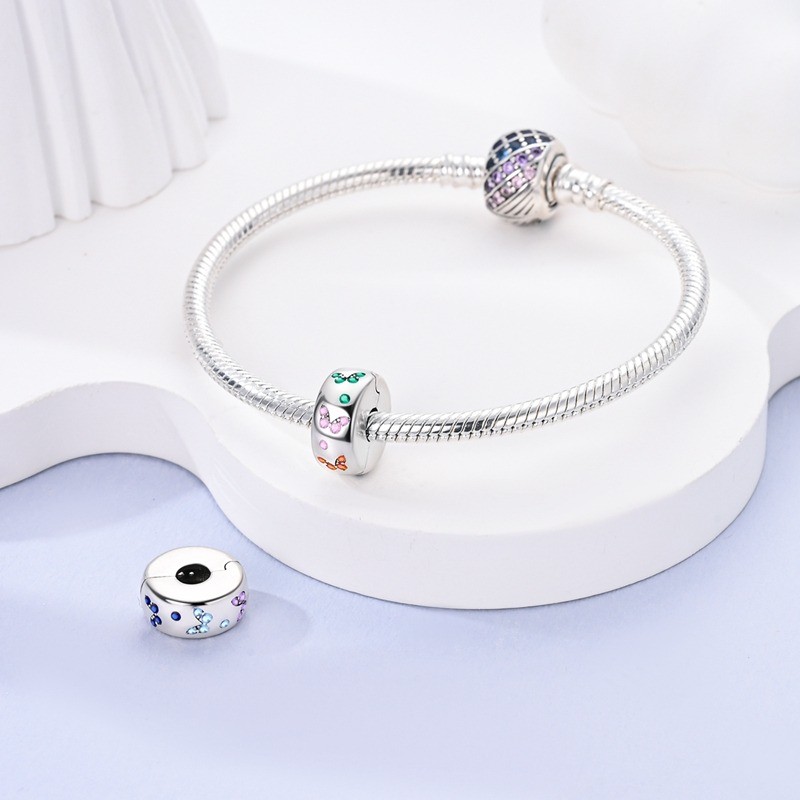 KUNSIR 925 Sterling Silver Butterfly Clip Charm Lock Stopper Bead For Bracelet