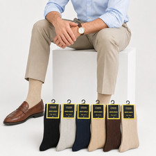 6 12 Pair Mens Premium Classic Ribbed Crew Dress Socks Multi Color Cotton Blend
