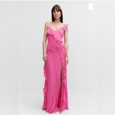 Mango Selection Fuchsia Ruffle Maxi Dress Formal Evening Gown Pink XL