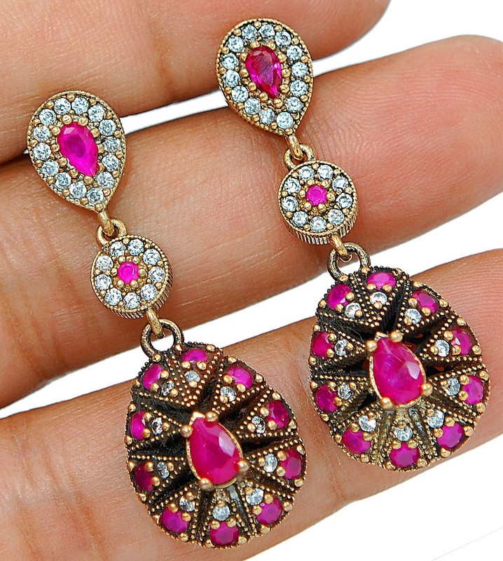 6CT Heat Treated Rubellite Tourmaline 925 Solid Sterling Silver Earrings S3-6