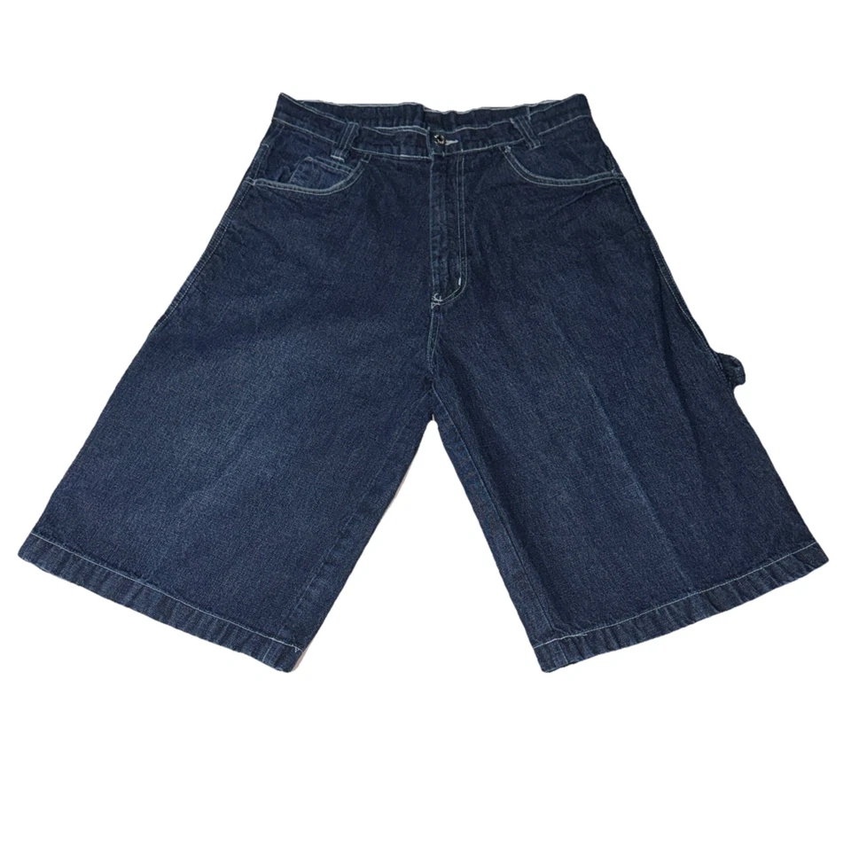 复古 Iceberg History 牛仔短裤男式 32 功夫史酷比蓝色深洗滑板 — 第 2/4 张图片