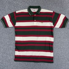 Lacoste Vintage Striped Polo Shirt Green Red White Croc Logo Mens L