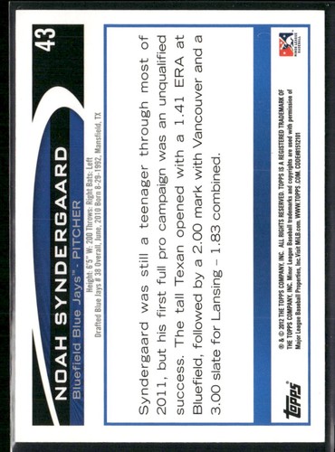 2012 Topps Pro Debut #43 Noah Syndergaard - Foto 2 di 2