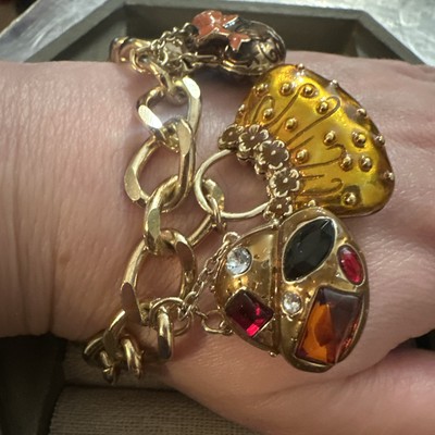 designer style gold tone multi enamel purse bag charm fashion toggle bracelet