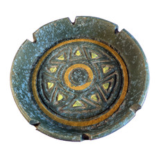 1960's Studio Bitossi Aldo Londi Blue Lava Enamel Texture Pottery Ashtray Italy