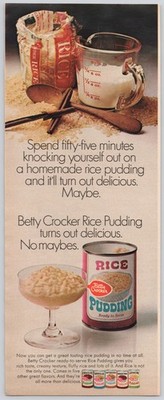 Betty Crocker Rice Pudding Tender Flavor Milk Measure 1970 Vintage Print Ad