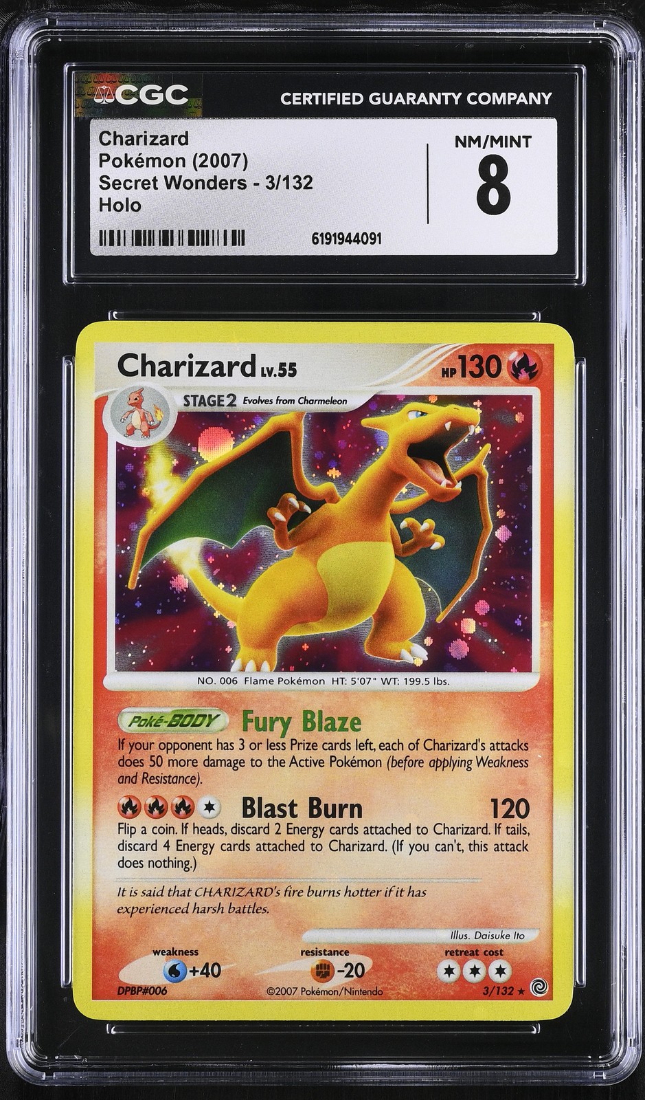 CGC 8 NM/MINT Charizard 3/132 Secret Wonders Holo Pokemon Card