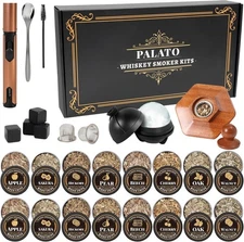 27Pcs Whiskey Smoker Kit- 16 Wood Chips,Ice Ball Molds, Cocktail Smoker Infuser 