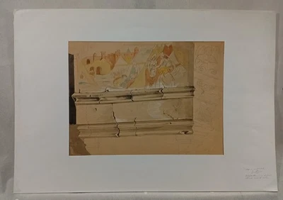 Dessin original fin XIXème : scène de genre d'après un fronton médiéval - Photo 1/4