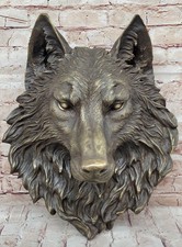 17" European classical Bronze Copper wolf head home Decor Animal Art statue Deal - Image 1