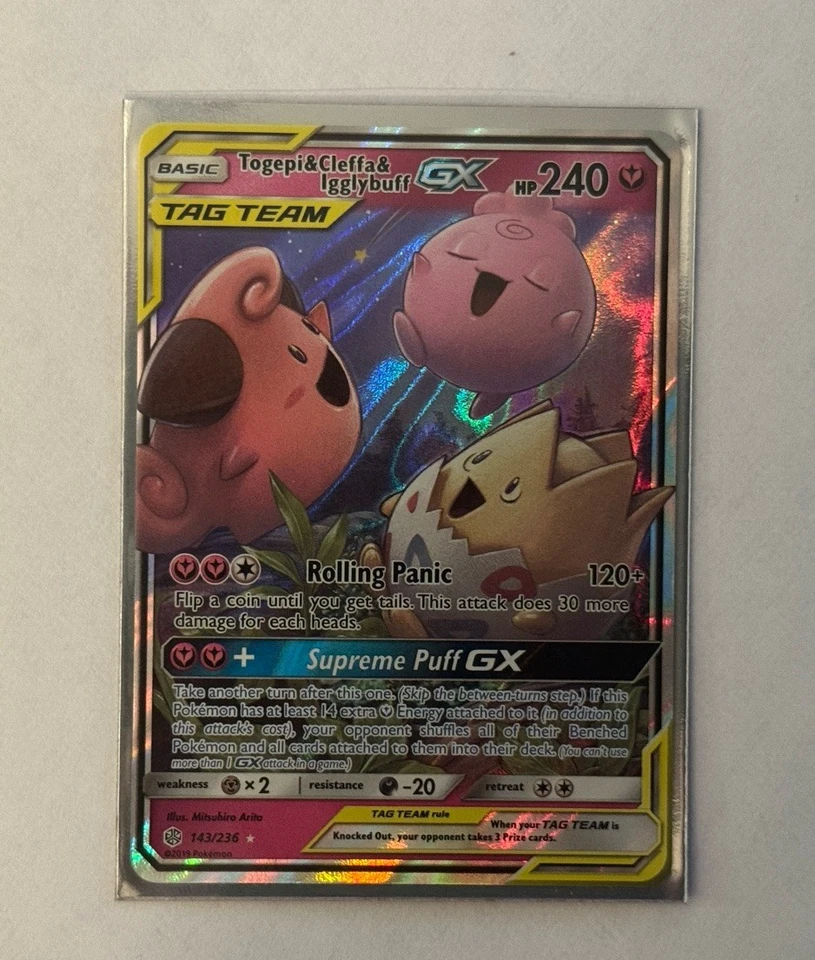 Togepi & Cleffa & Igglybuff GX 143/236 SM Cosmic Eclipse Ultra Rare Holo - Image 2 of 3